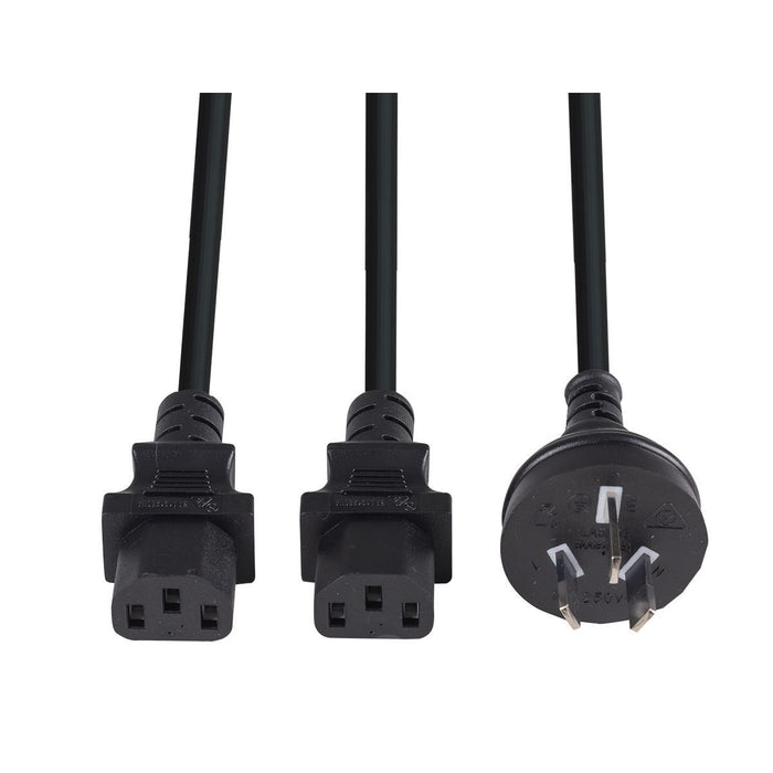 2M Y Power Cord. 3-Pin Plug to 2x IEC C13 Female Connectors 10A SAA 0.75mm Cpre