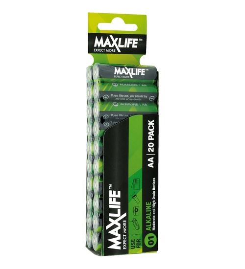 MAXLIFE AA Alkaline Battery 20 Pack Long Lasting Alkaline Formula. Designed For