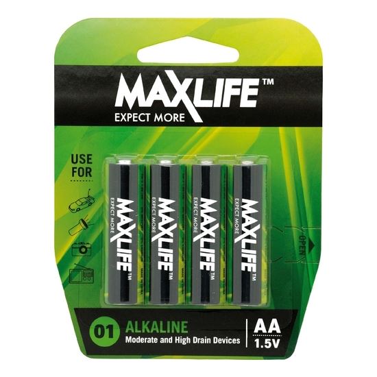 MAXLIFE AA Alkaline Battery 4 Pack Long Lasting Alkaline Formula. Designed For E