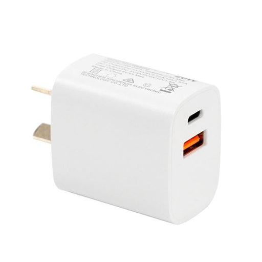 DYNAMIX 20W USB-C + QC3.0 USB-A Universal Compact USB Wall Charger. Supports Fas