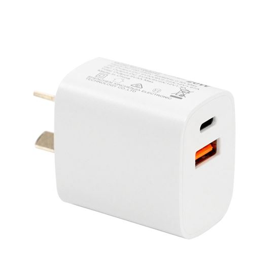 DYNAMIX 20W USB-C + QC3.0 USB-A Universal Compact USB Wall Charger. Supports Fas