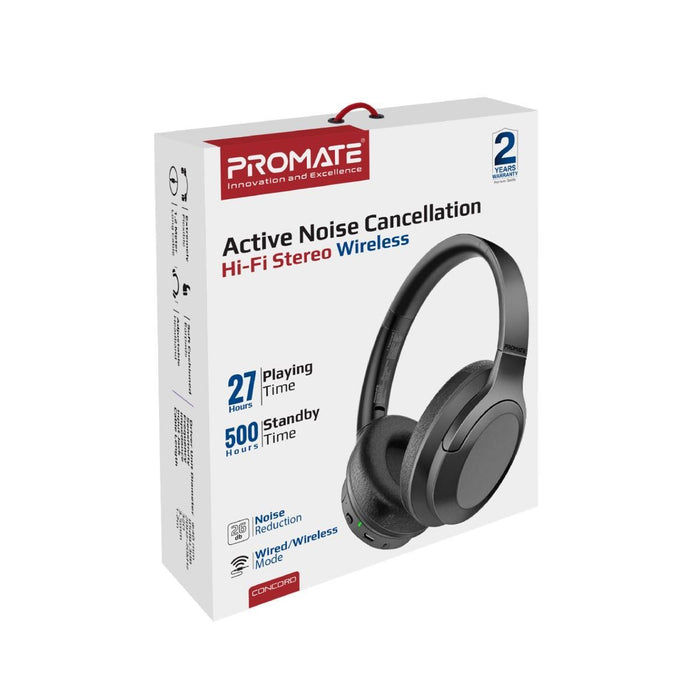 PROMATE Stereo Bluetooth Wireless Active Noise Cancelling Over-ear Headphones. U