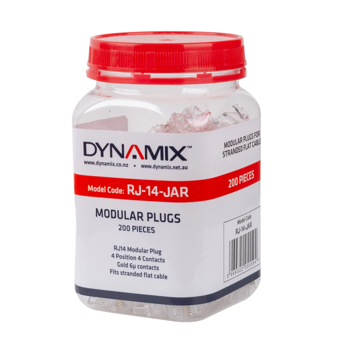 DYNAMIX RJ14 Plug 200pc Jar, 4P4C Modular Plug. 6 micron. - LX2001 - Homewares, Outdoor, Phone Accessories, Cases, Speakers, Headphones + More -