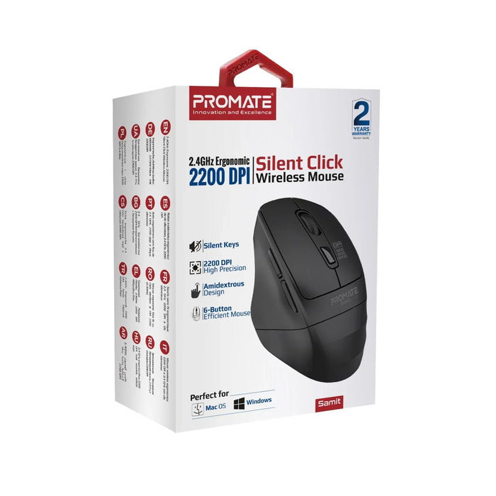 PROMATE Ergonomic Silent Click Wireless Mouse with up to 2200 DPI. 10m Working R - LX2001 - Homewares, Outdoor, Phone Accessories, Cases, Speakers, Headphones + More -