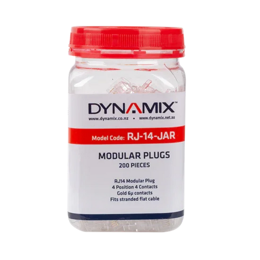 DYNAMIX RJ14 Plug 200pc Jar, 4P4C Modular Plug. 6 micron. - LX2001 - Homewares, Outdoor, Phone Accessories, Cases, Speakers, Headphones + More -