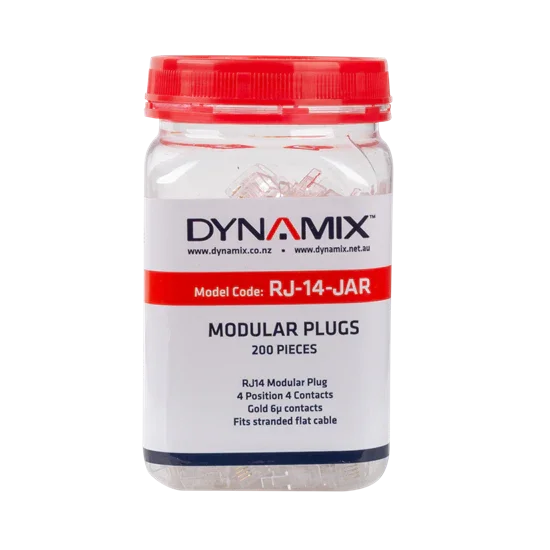 DYNAMIX RJ14 Plug 200pc Jar, 4P4C Modular Plug. 6 micron. - LX2001 - Homewares, Outdoor, Phone Accessories, Cases, Speakers, Headphones + More -