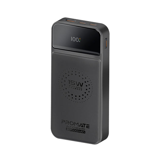 PROMATE 20000mAh Wireless Charging Power Bank with LED Display. Ultra-Slim, 15W