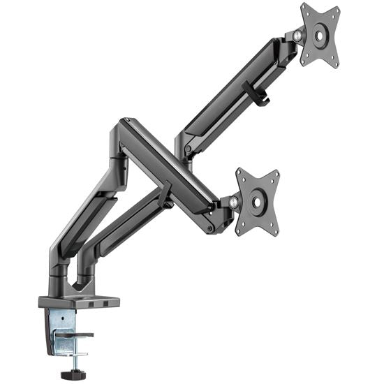 BRATECK 17''-32'' Polished Aluminium Gas-Spring Desk Mount Duel Monitor Arm. Sup