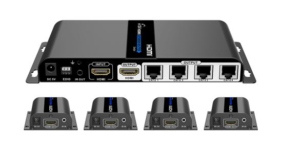 LENKENG 1-In-4-Out 1080P HDMI Extender. 1x HDMI in, 1x HDMI out, 4x RJ45 out. Co
