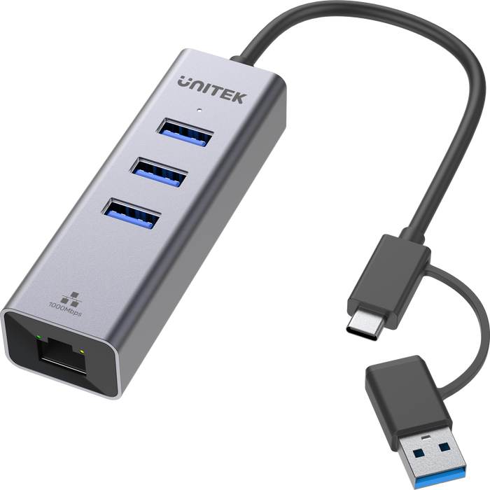 UNITEK 4-in-1 USB Multi-port Hub with 2-in-1 Connectors (USB-C & USB-A). Include