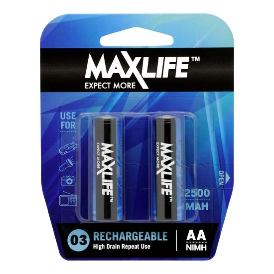 MAXLIFE AA Rechargeable Battery NIMH 2500mAh. 2Pk.