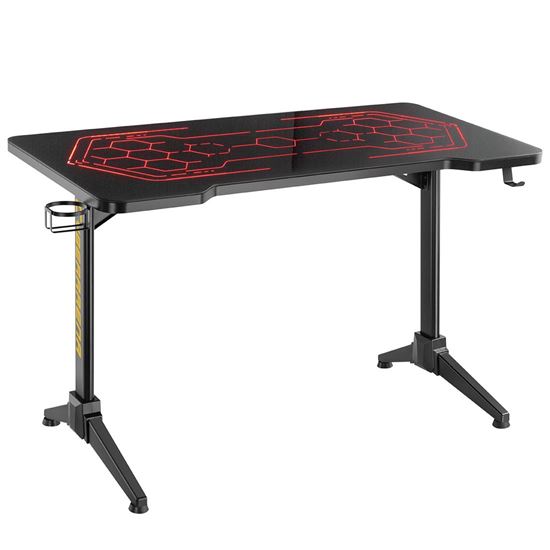 BRATECK Gaming Desk with RGB Lighting. Includes Built-in Headhone Hook & Drink H