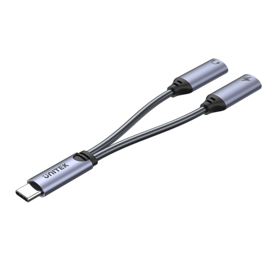 UNITEK 2-in-1 USB-C to USB-C Headset Jack & Charging Connector. Supports up to 1