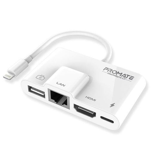 PROMATE 4-In-1 Multimedia Hub with Lightning Connector. Includes 1x RJ45 Etherne