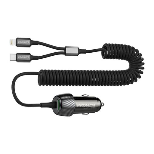 PROMATE 33W Car Charger with Lightning & USB-C Cable, USB-A Port Qualcomm 3.0 18