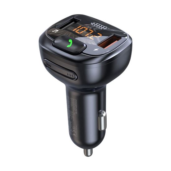 PROMATE Wireless In-Car FM Transmitter with Handsfree & QC3.0. Bult-in Mic; Blue