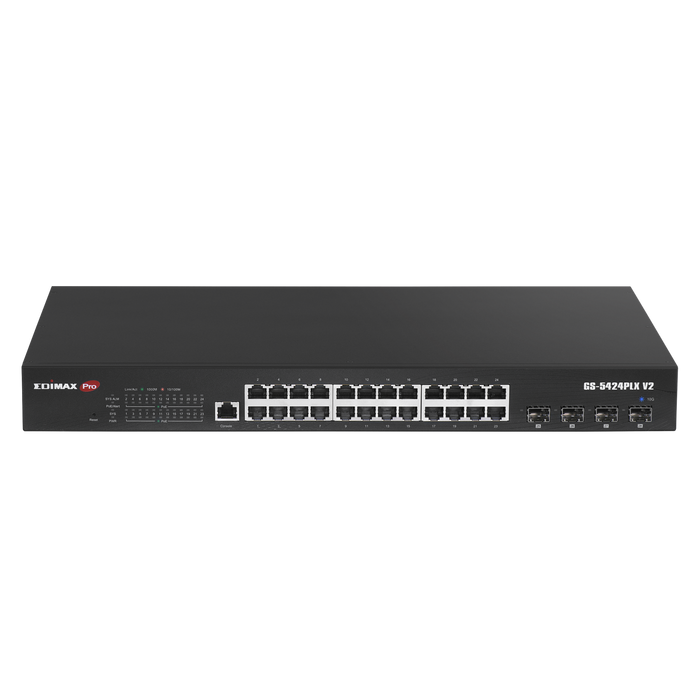 EDIMAX 24 Port Gigabit PoE+ Web Smart Surveillance Switch with 4 Port 10GbE SFP+