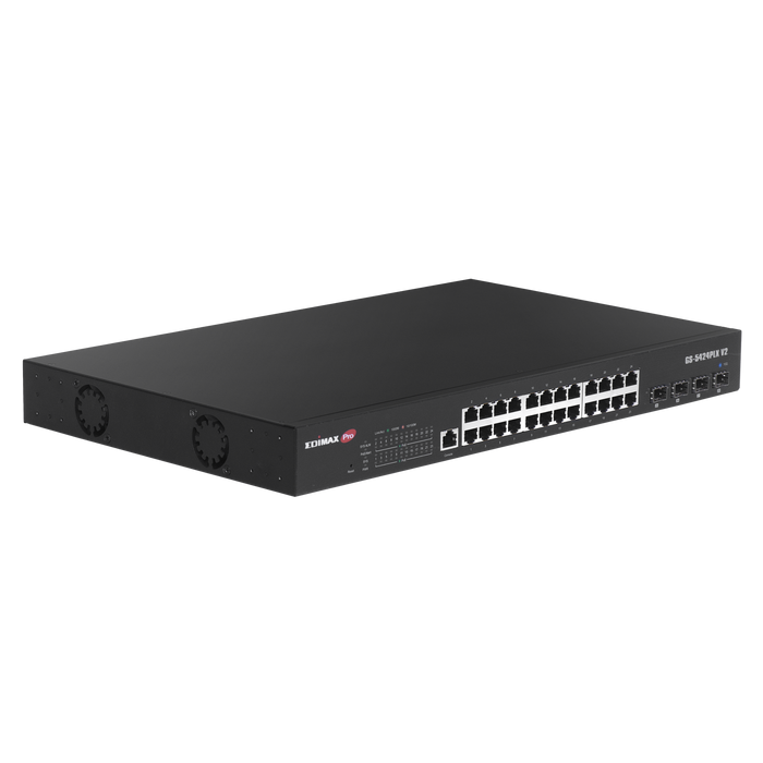 EDIMAX 24 Port Gigabit PoE+ Web Smart Surveillance Switch with 4 Port 10GbE SFP+