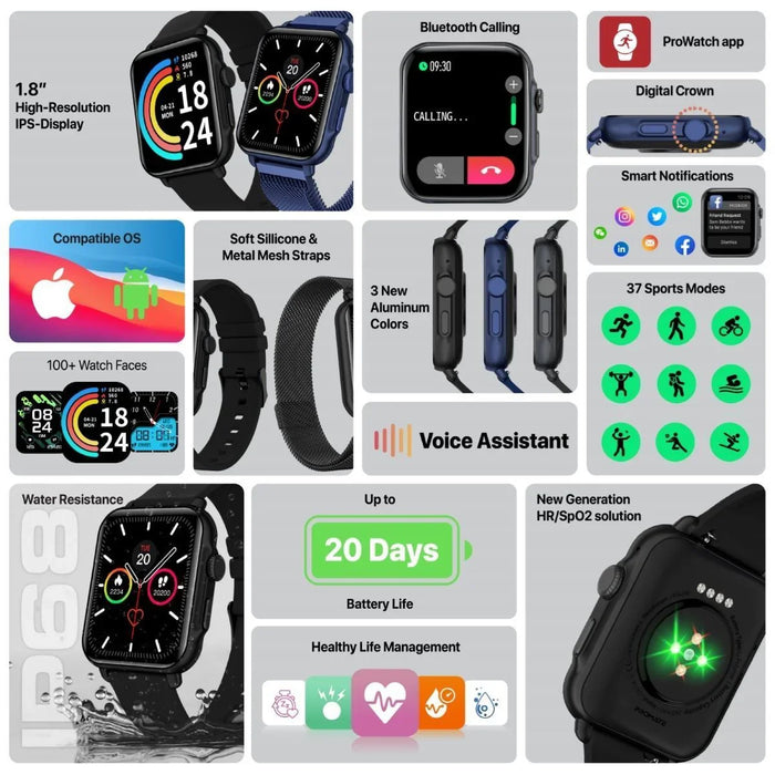 PROMATE IP68 Smart Watch with Handsfee & Large 1.8" DIsplay. Bluetooth Calling. - LX2001 - Homewares, Outdoor, Phone Accessories, Cases, Speakers, Headphones + More -