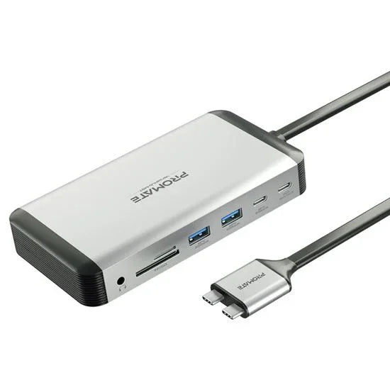 PROMATE 12-in-1 Multi-Port Hub USB-C Connector. Includes 4x USB-A & 2x ...
