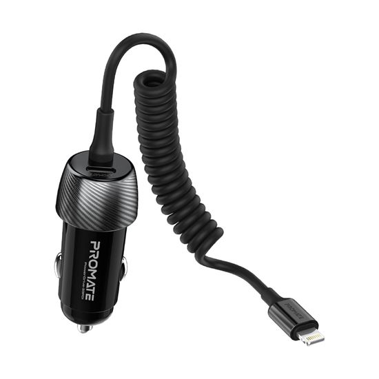 PROMATE 33W Car Charger with Lightning Cable and USB-A Port. Qualcomm 3.0 18W Qu