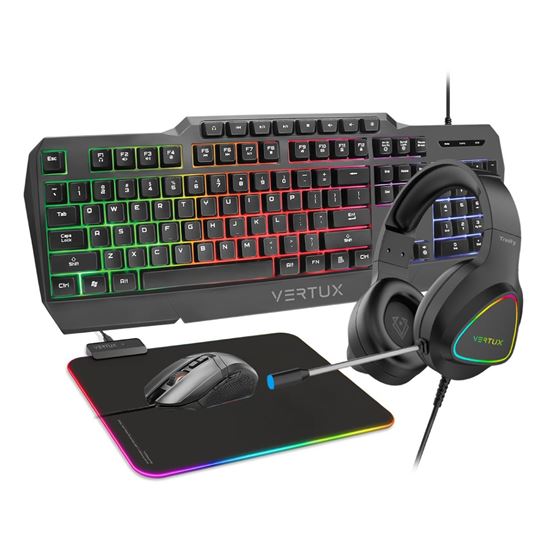 VERTUX 4-in-1 Gaming Starter Kit. Includes Backlit Wired Gaming Keyboard; LED Mo