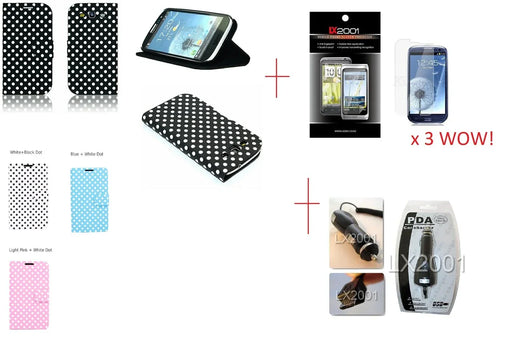 Samsung Galaxy S3 Leather Case Charger Polka Dot - LX2001 - Homewares, Outdoor, Phone Accessories, Cases, Speakers, Headphones + More -