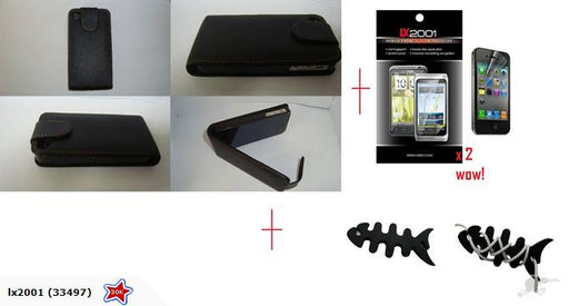Iphone 4 4S Flip Leather Case + Screen Protector