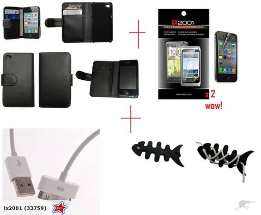 Iphone 4 4S Book Leather Case + USB PC Cable