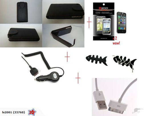 Iphone 4 4S Flip Leather Case Car Charger USB PC
