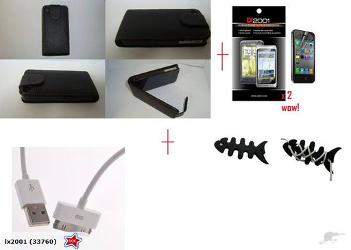 Iphone 4 4S Flip Leather Case USB PC Cable