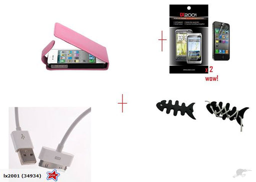 Iphone 4 4S Flip Leather Case USB PC Cable