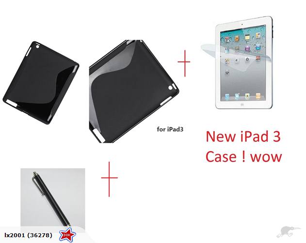 New IPad 3 Gel Case Cover + Screen Protector