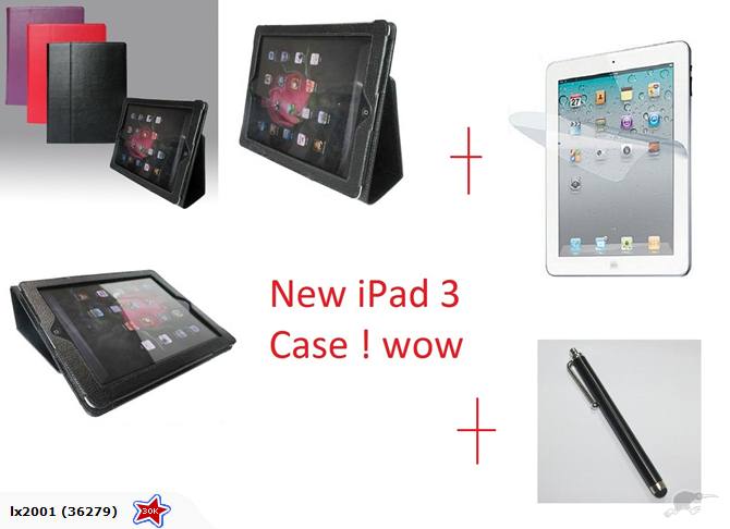 New IPad iPad3 Flip Stand Leather Case + SP