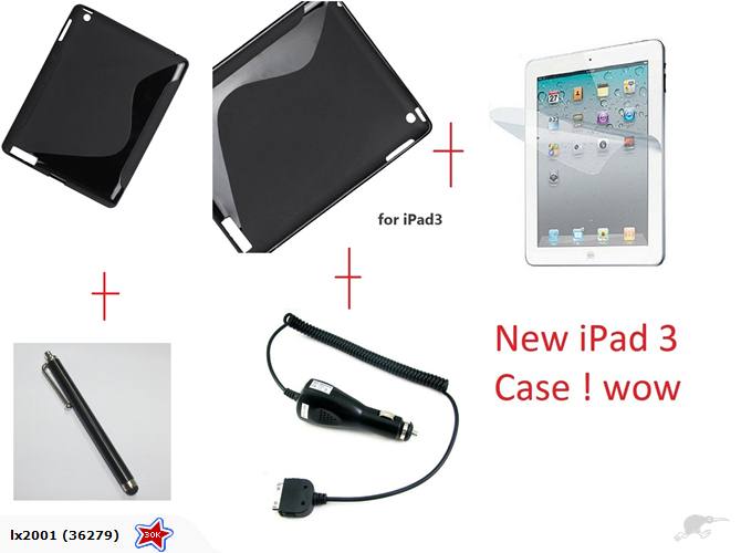 New IPad 3 Gel Case Cover Car Charger