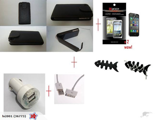 Iphone 4 4S Leather Case USB PC Cable Car Charger