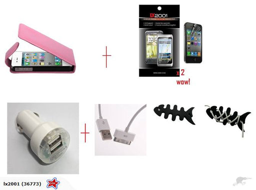 Iphone 4 4S Leather Case USB PC Cable Car Charger