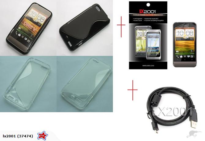 HTC ONE V Case + Screen protector + USB PC Cable