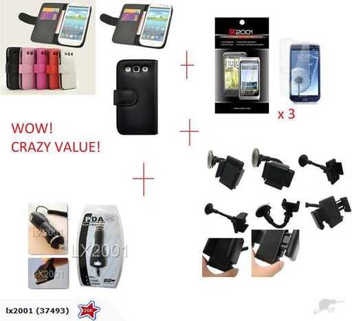 Samsung Galaxy S3 Leather Case Car Charger Kit