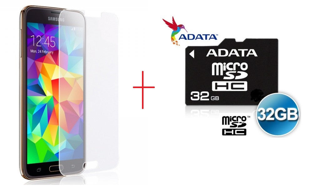 Samsung S5 GLASS Screen Protector + 32GB MicroSD