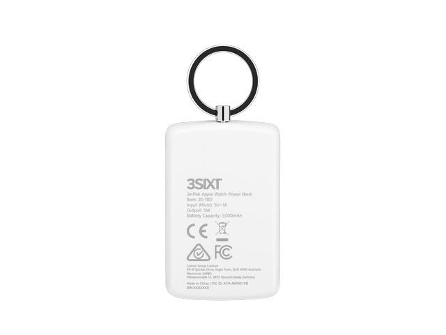 3SIXT JetPak Apple Watch 1000mAh Power Bank Keyring - White 3S-1187 9318018129738
