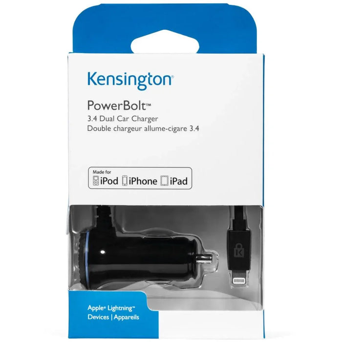 Kensington Powerbolt 3.4 Amp Lightning USB Car Charger 39794 K39794WW - LX2001 - Homewares, Outdoor, Phone Accessories, Cases, Speakers, Headphones + More -