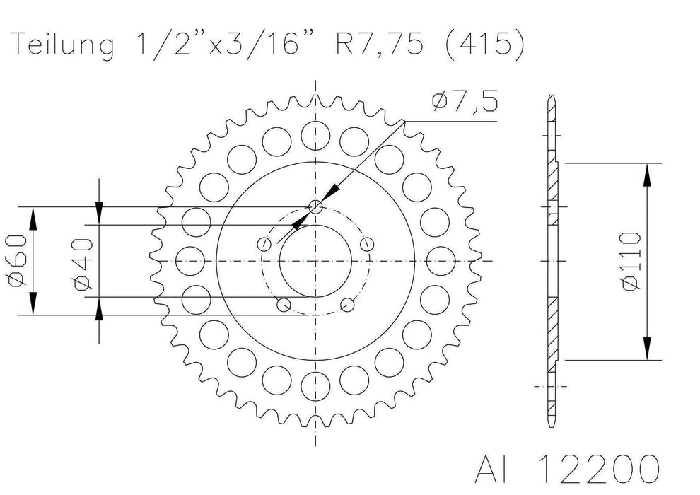 SPROCKET REAR ESJOT KTM 50SX 03-12  44T ALUMINIUM