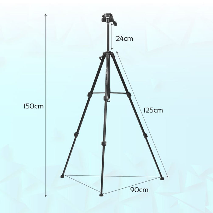 PROMATE 3-Way Precision Head Tripod 53-150cm Height adjustment