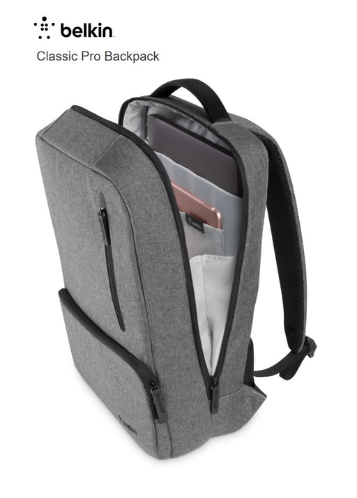 Belkin 15.6" Classic Pro Backpack Case Sleeve - Grey / Gray F8N900BTBLK
