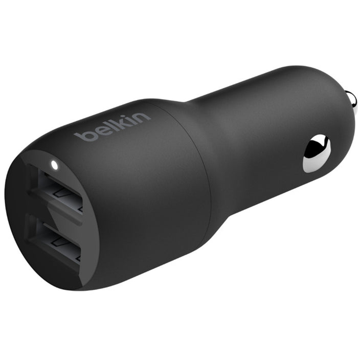Belkin BoostCharge Dual USB-A Car Charger 24W + Lightning to USB-A Cable CCD001BT1MBK 745883790449