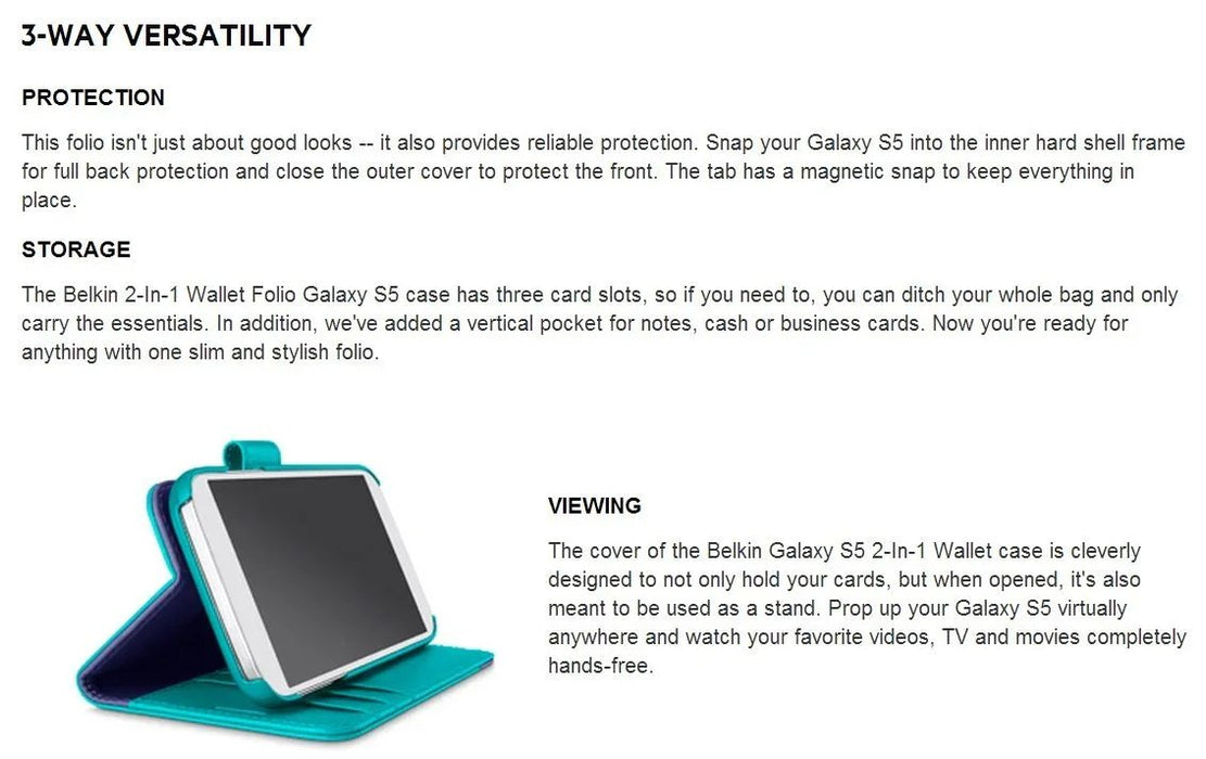 Belkin Samsung Galaxy S5 Wallet Folio Case + GLASS - LX2001 - Homewares, Outdoor, Phone Accessories, Cases, Speakers, Headphones + More -