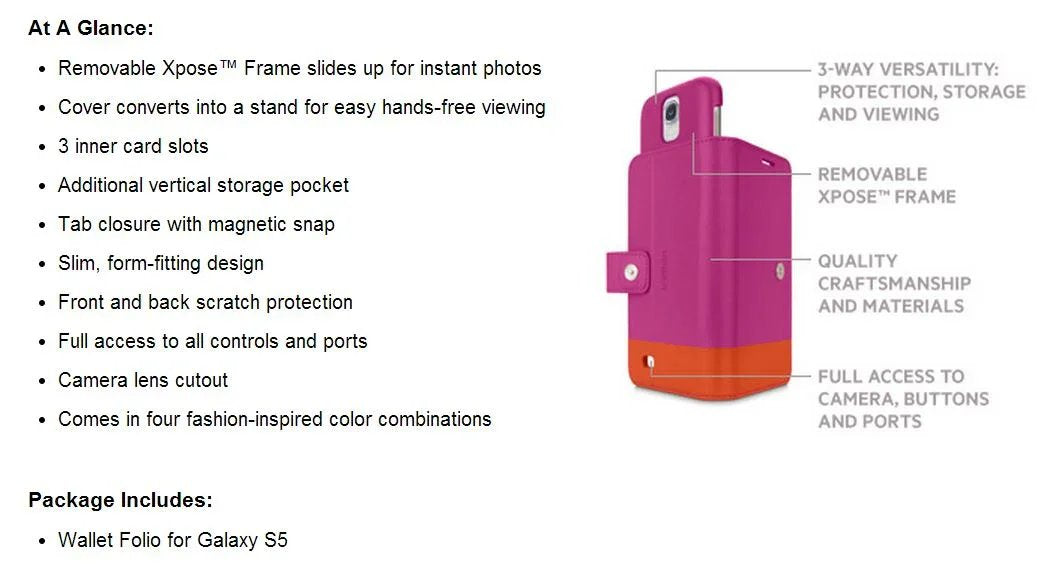 Belkin Samsung Galaxy S5 Wallet Folio Case + GLASS - LX2001 - Homewares, Outdoor, Phone Accessories, Cases, Speakers, Headphones + More -