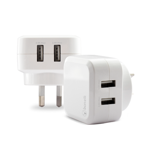 Bonelk AC Wall Charger 3.4A & 2 x USB Ports - White ELK-21511-R