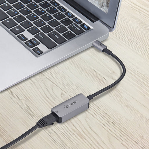 Bonelk Long-Life USB-C to Gigabit Ethernet Adapter 15cm - Space Grey ELK-80027-R 9352850004143